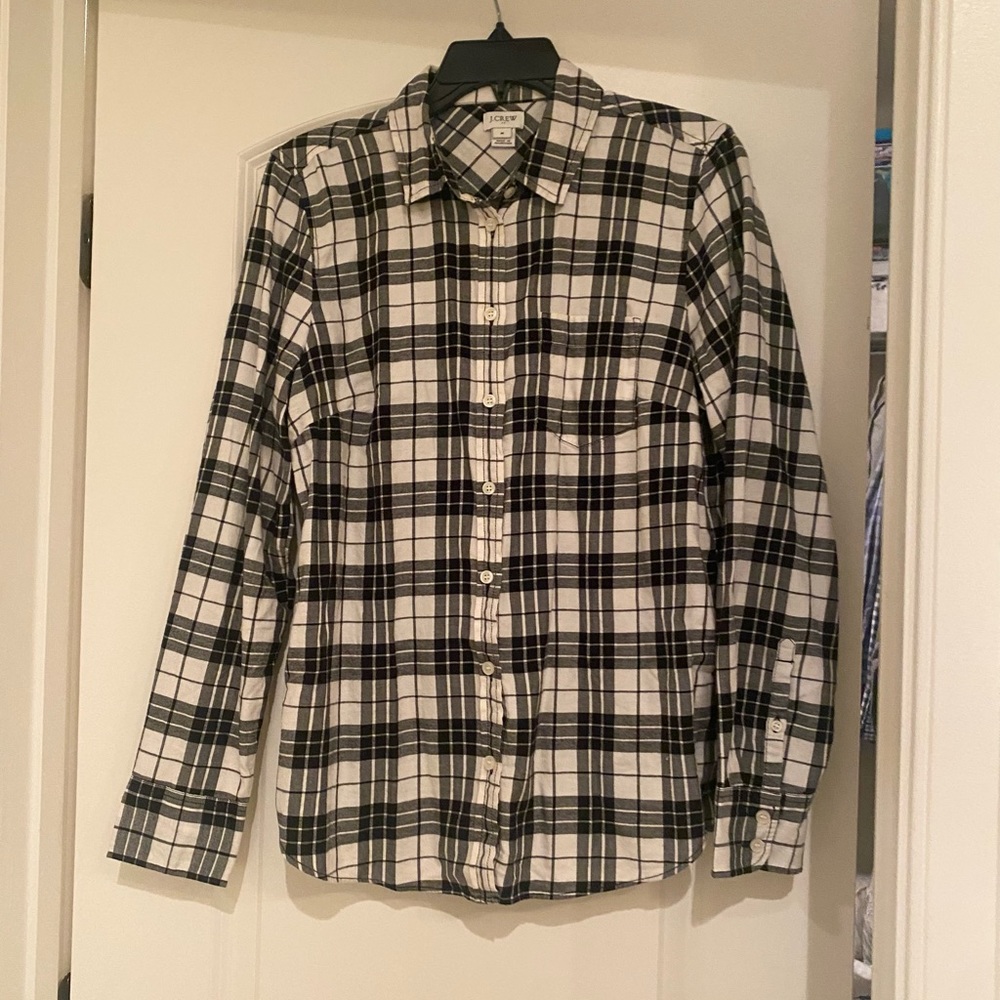 JCrew Black & White Plaid Button Down Size M